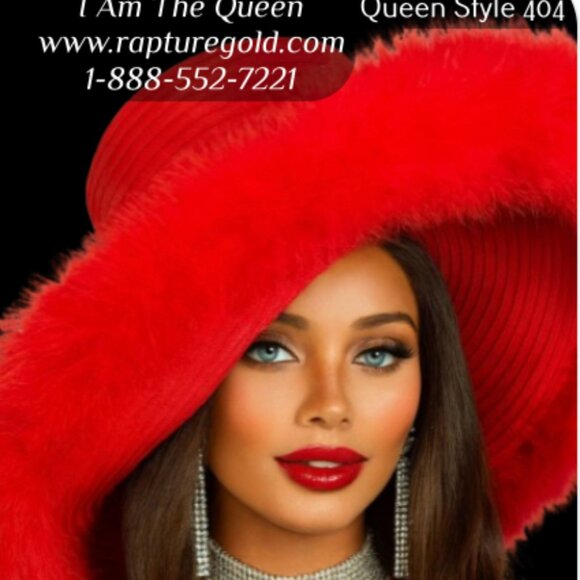 404 I Am The Queen Red Feather Church Hat – Glamorous Wide Brim Couture Statemen - Picture 1 of 2